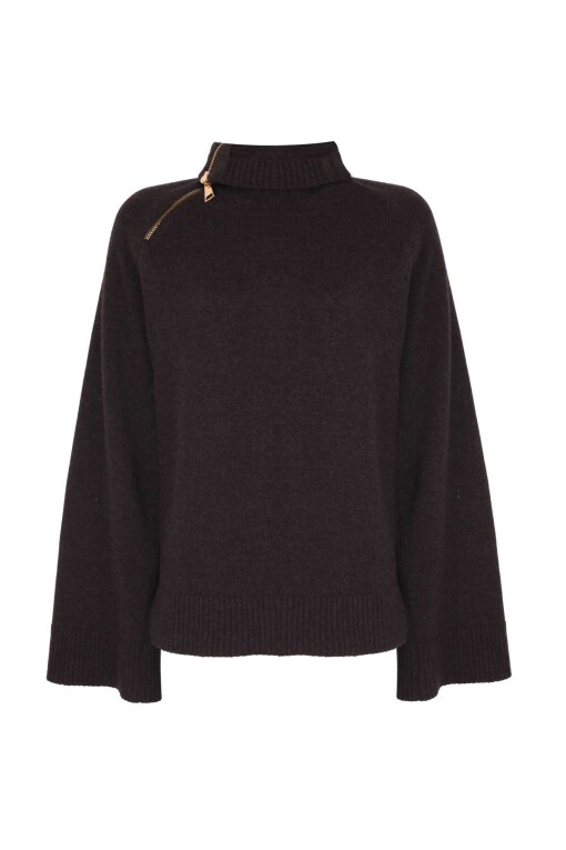 Brown Shoulder Zippered Sweater - 5