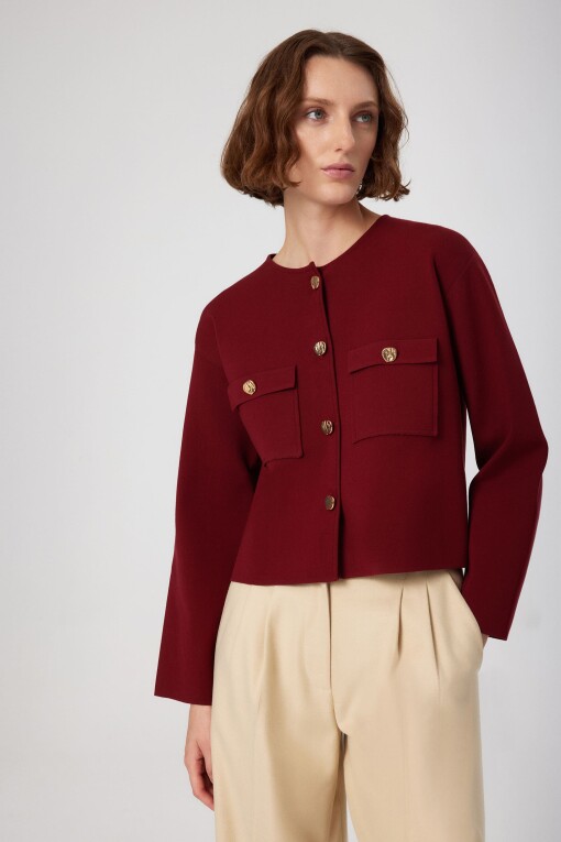 Burgundy Gold Button Short Women's Jacket 