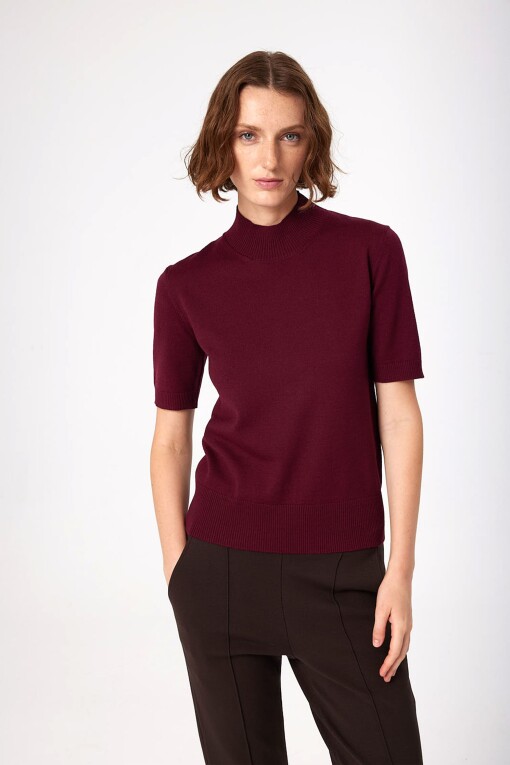 Burgundy Half Turtleneck Women's Sweater 