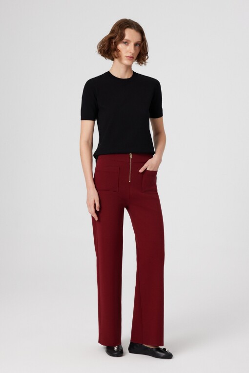 Burgundy Pocket Detail Zippered Women's Pants 