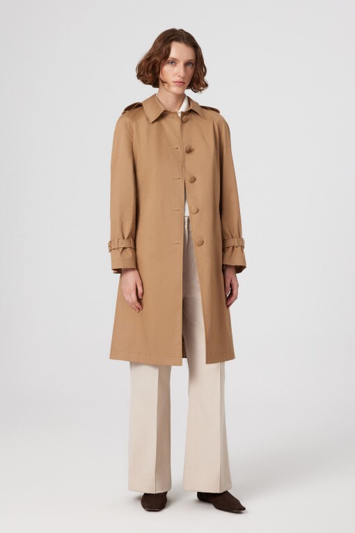 Camel Buttoned Belted Women's Trench Coat 