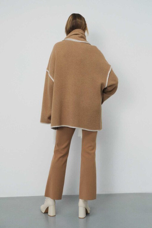 Camel Knitwear Coat with Scarf - 4