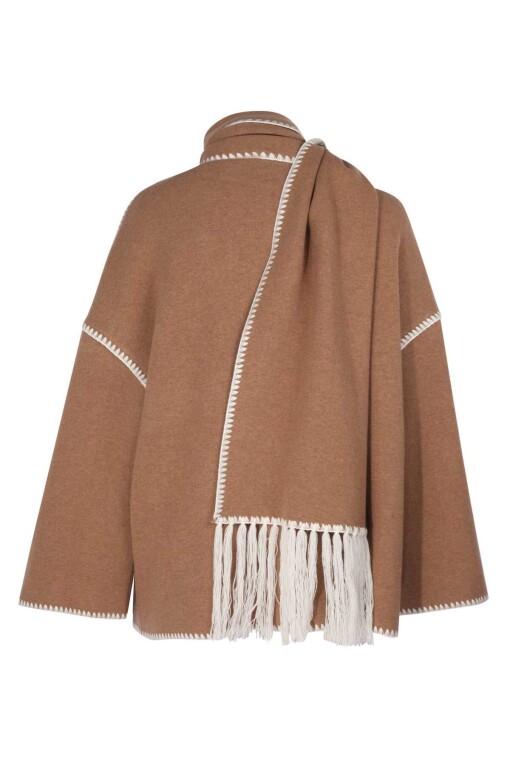 Camel Knitwear Coat with Scarf - 7