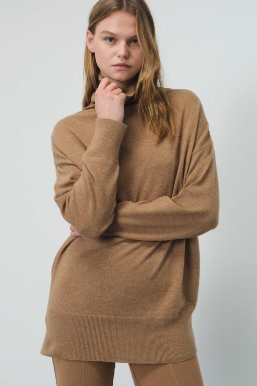 Camel Turtleneck Women's Sweater 