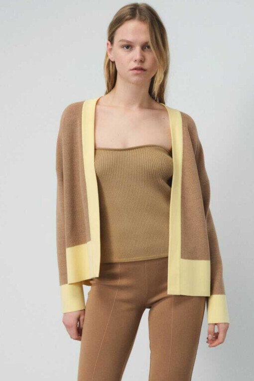 Camel and Yellow Striped Women's Cardigan 