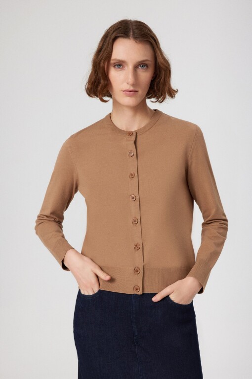 Caramel Button Detail Women's Cardigan 