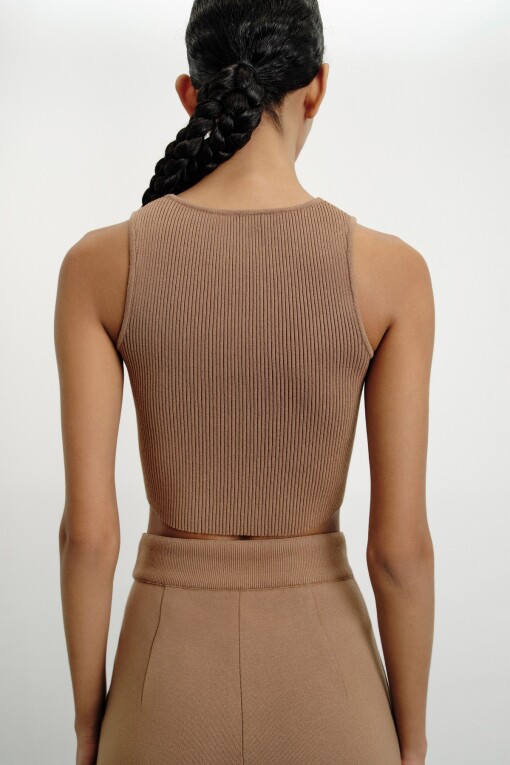 Crew Crop Top in Camel - 2