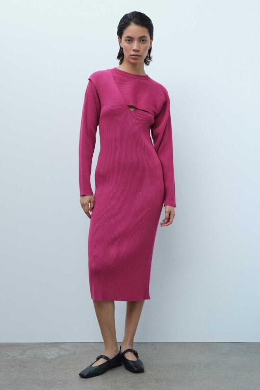 Dried Rose Color Long Knitwear Dress - 1