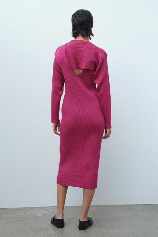Dried Rose Color Long Knitwear Dress - 3