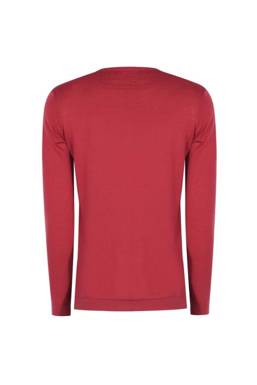 Dried Rose Color Long Sleeve V-Neck Sweater - 5