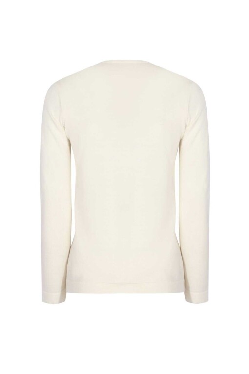 Ecru Long Sleeve V-Neck Sweater - 5