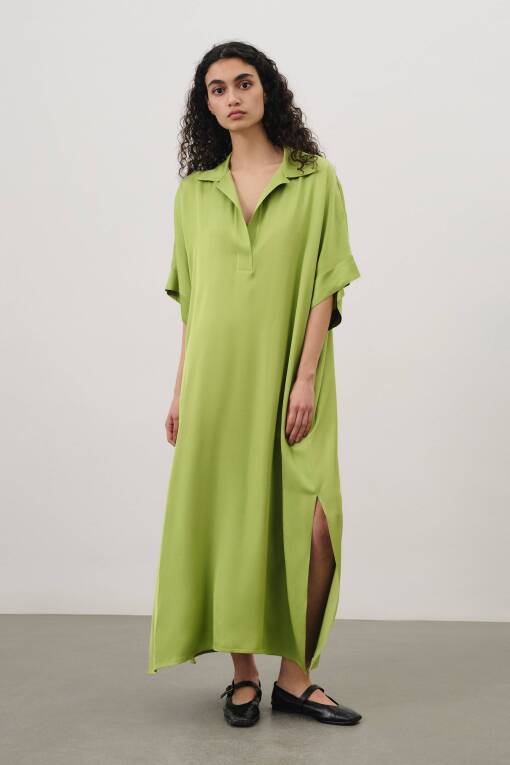 Fıstık Yeşili Uzun Elbise - 1
