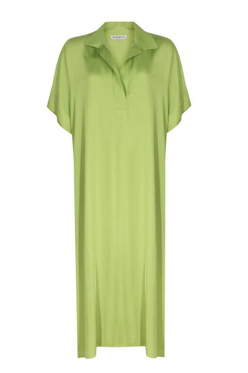 Fıstık Yeşili Uzun Elbise - 4