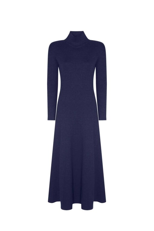Mavi Boğazlı Uzun Elbise - 4