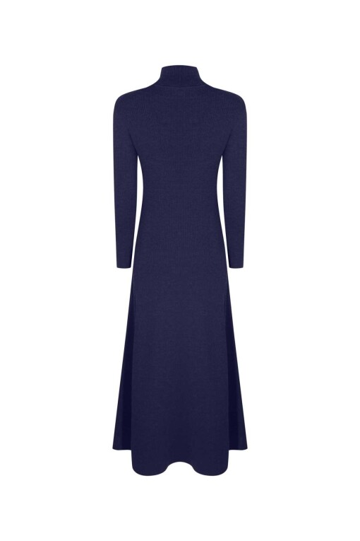 Mavi Boğazlı Uzun Elbise - 5