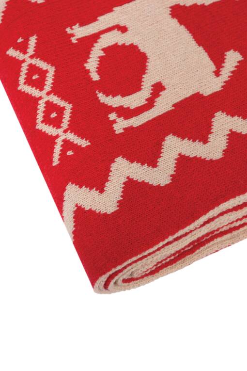 Ethic Pattern Wool Blanket in Red and Stone Color - 3