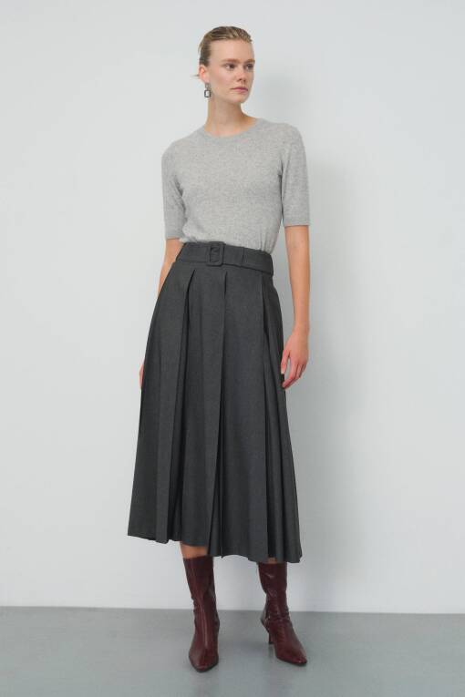 Gray Pleated Skirt - 1