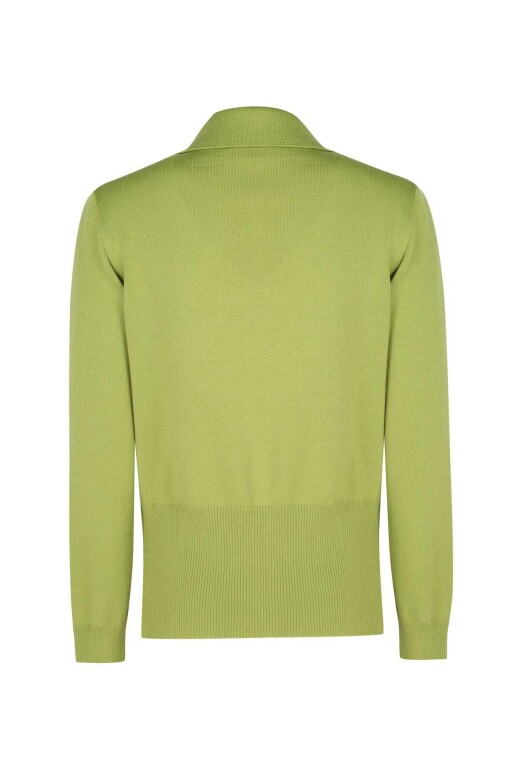 Green Polo Collar Sweater with Tie Front - 7
