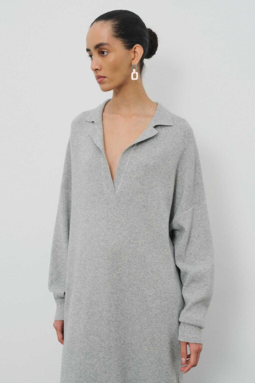 Grey Comfortable Fit Knitwear Dress - 2