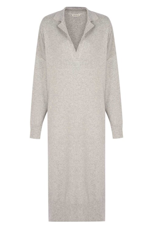 Grey Comfortable Fit Knitwear Dress - 5