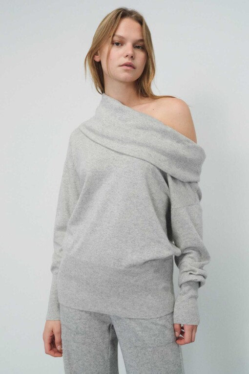 Gray Low Shoulder Women's Sweater 