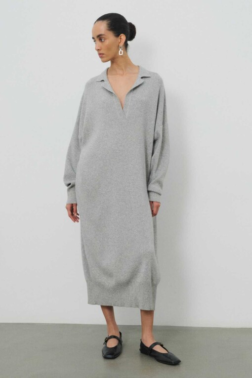 Gray Polo Neck Oversize Long Dress 