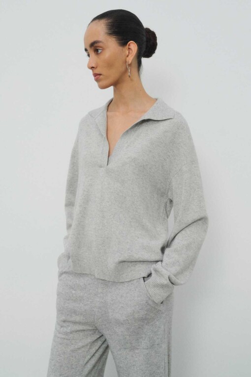 Gray Polo Neck Women's Sweater 