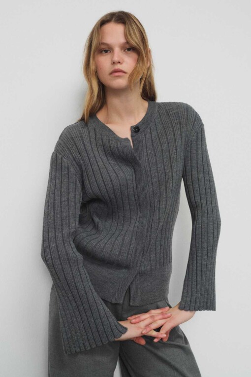 Grey Snap-Button Women's Cardigan 