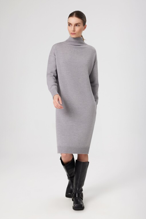 Grey Turtleneck Midi Dress 