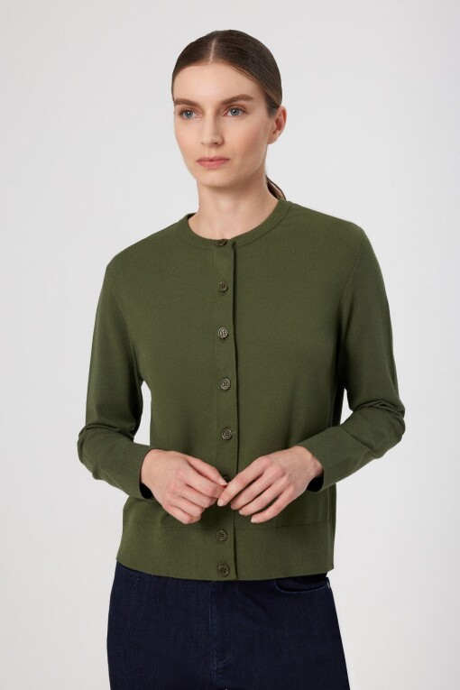 Khaki Button Detail Women's Cardigan 