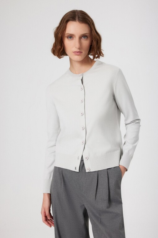 Light Grey Button Detail Women's Cardigan 