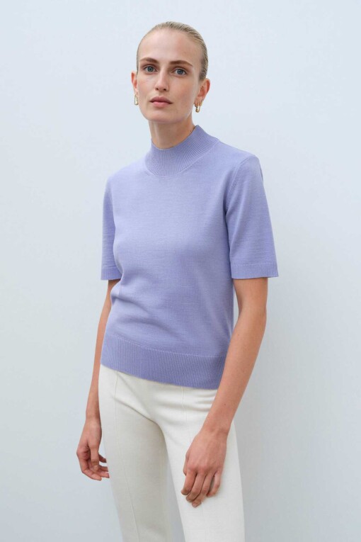 Lilac Half Turtleneck Short Sleeve Knit Women's Sweater 