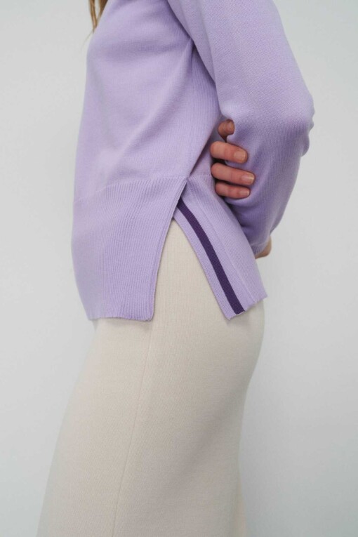 Lilac Polo Collar Sweater with Tie Front - 2