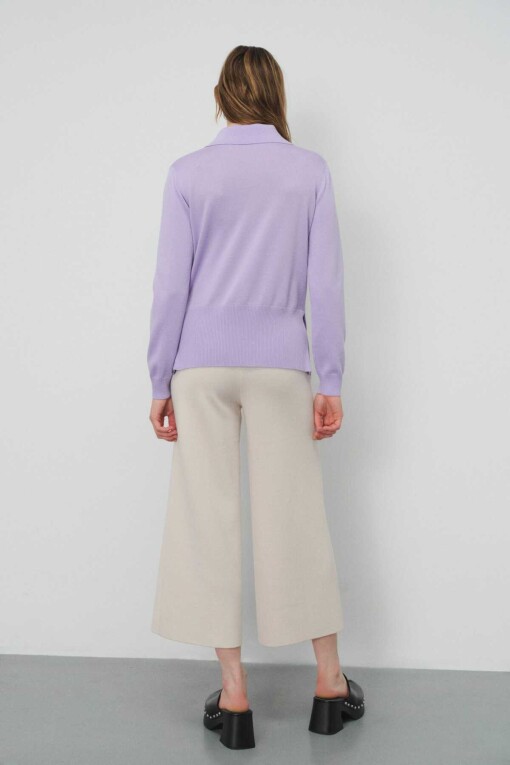 Lilac Polo Collar Sweater with Tie Front - 4