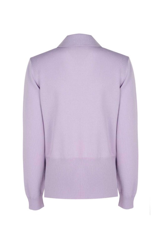 Lilac Polo Collar Sweater with Tie Front - 6
