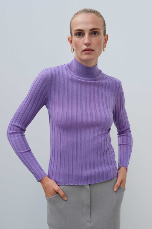 Lilac Pullover with Half Turtleneck - 1
