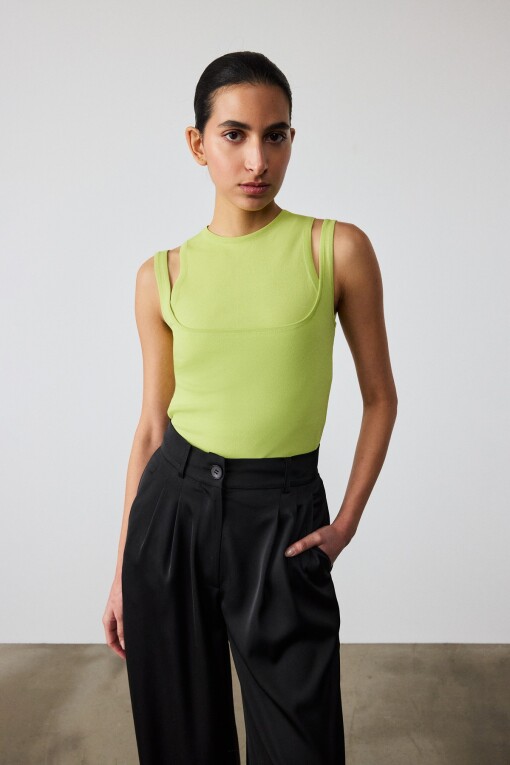 Lime Shoulder-Open Sleeveless Women's Top 