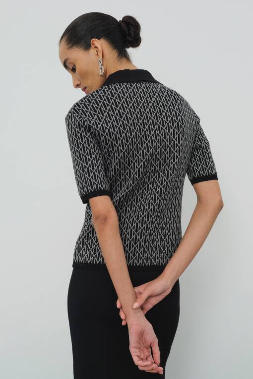 M1951 Patterned Black Sweater - 4