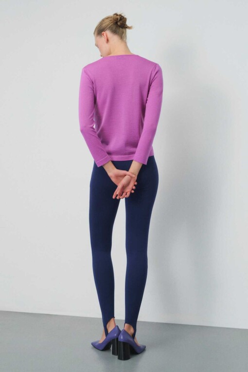 Mauve Color Long Sleeve V-Neck Sweater - 2