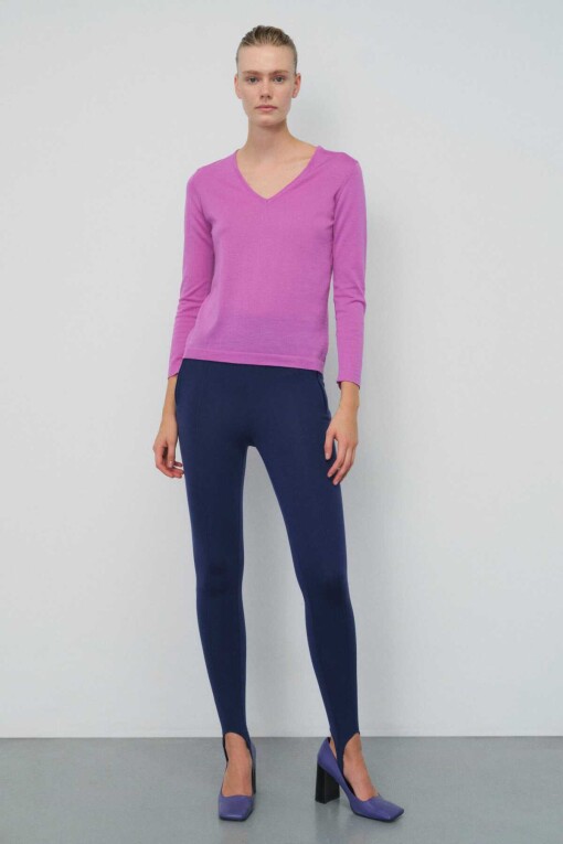 Mauve Color Long Sleeve V-Neck Sweater - 2