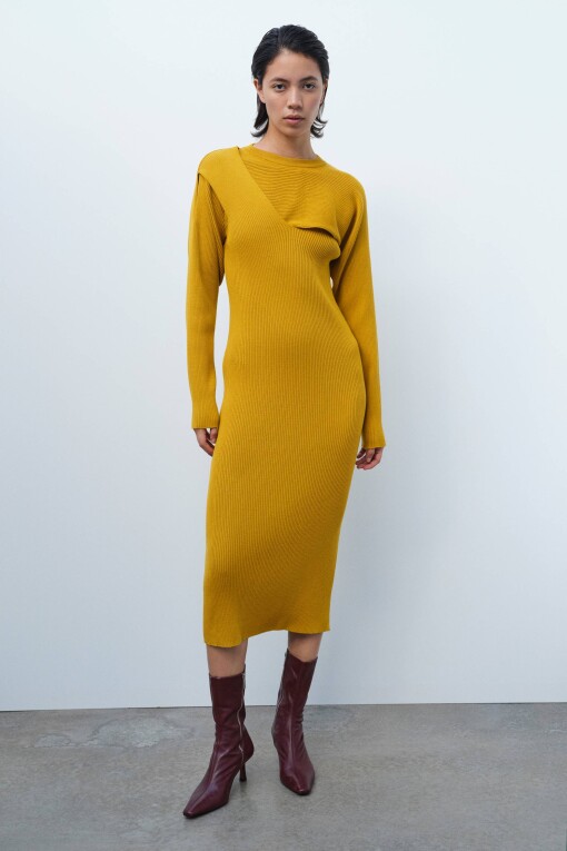 Mustard Color Long Knitwear Dress 