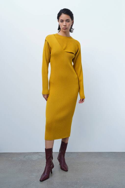 Mustard Color Long Knitwear Dress - 2