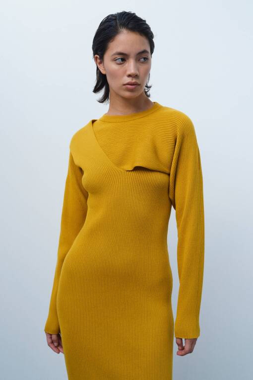 Mustard Color Long Knitwear Dress - 3