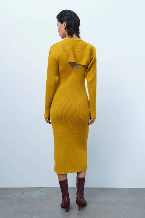Mustard Color Long Knitwear Dress - 4