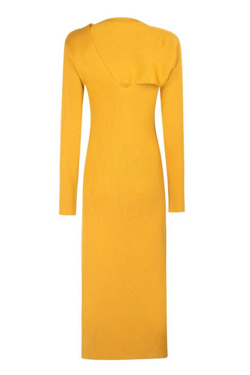 Mustard Color Long Knitwear Dress - 7