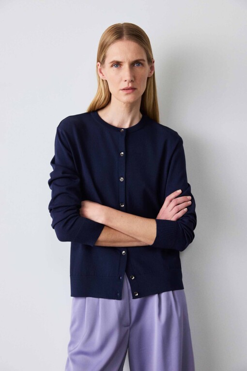 Navy Blue Button Detail Women’s Cardigan 