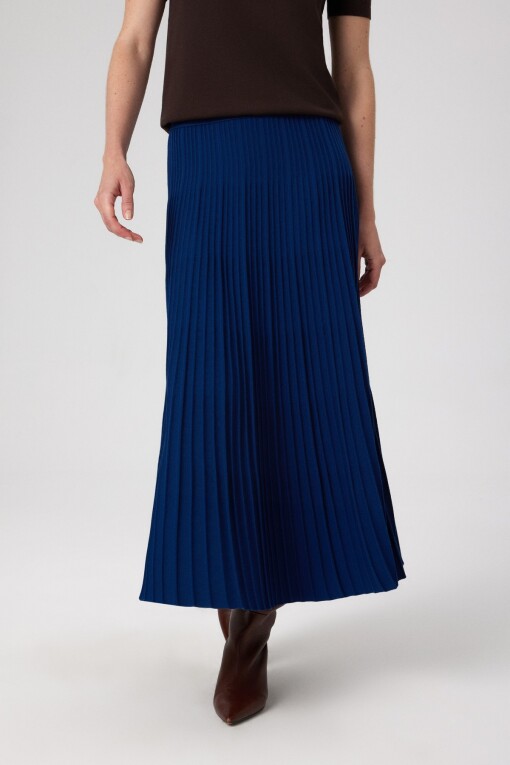 Navy Pleated High-Waisted Long Skirt 