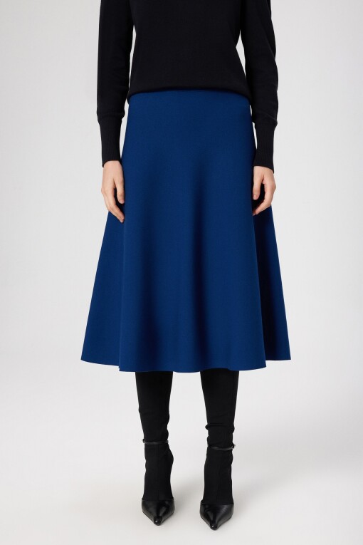 Navy Flared Midi Skirt 