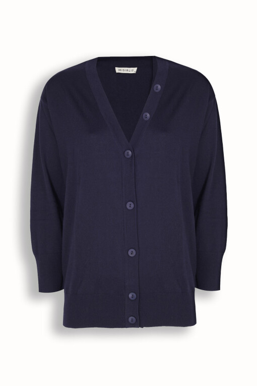 Navy V-Neck Button Detail Women's Cardigan 