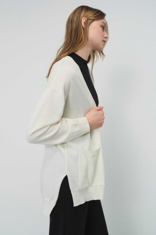 Cream Pocket Detailed Women's Cardigan 